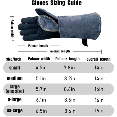 16 Inches,932℉,Leather Forge Welding Gloves, Heat/Fire Resistant,Mitts for BBQ,Oven,Grill,Fireplace,Tig,Mig,Baking,Furnace,Stove,Pot Holder,Animal Handling Glove.Black-gray