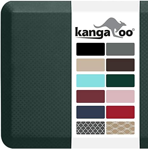 KANGAROO Thick Ergonomic Anti Fatigue Cushioned Kitchen Floor Mats, Standing Office Desk Mat, Waterproof Scratch Resistant Topside, Supportive All Day Comfort Padded Foam Rugs, 70x24, Hunter Green