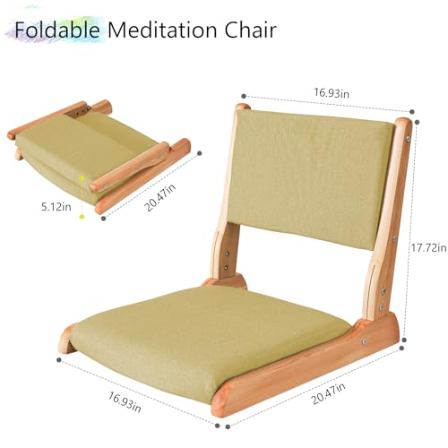 Image of Japanese Floor Chair with Back Support, Foldable Meditation Chair, Legless Tatami Chair with Cushion, Floor Seat for Living Room, Bedroom, Bay Window (1, Green)