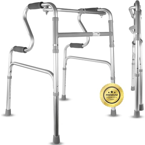 OrtoPrime Andador para Ancianos sin Ruedas con INCORPORADOR tacataca para ancianos - Caminadores para mayores - Andador Ancianos ALUMINIO Andador Adulto PLEGABLE