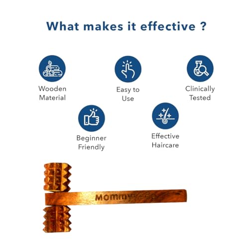 Image of Wooden Roller Massager for Scalp, accupressure massager roller, for improving blood circulation, wooden head massager for hair growth with a bag