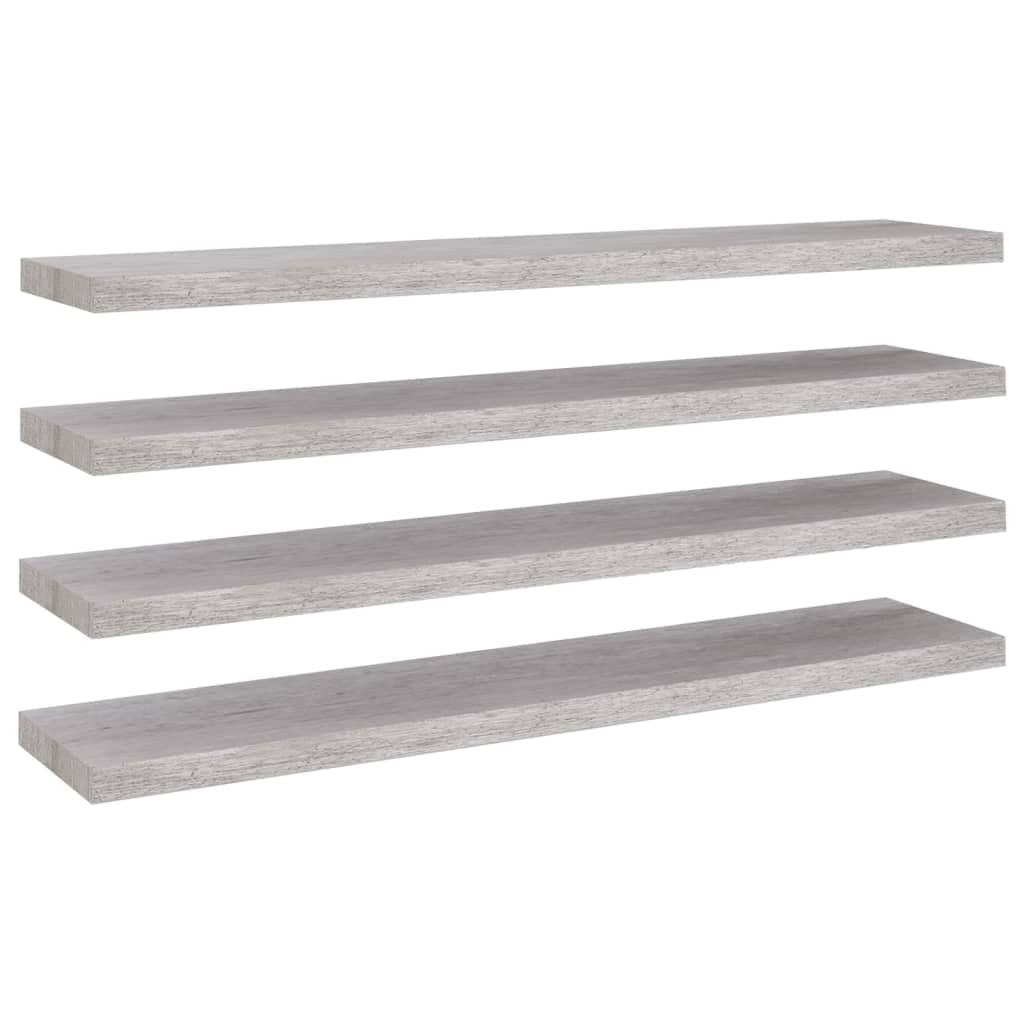 Estantería de pared para salón, 4 unidades, color gris hormigón, 120 x 23,5 x 3,8 cm, MDF, fácil expansión de la superficie de la pared, estantería de almacenamiento para dormitorio, sala de estar