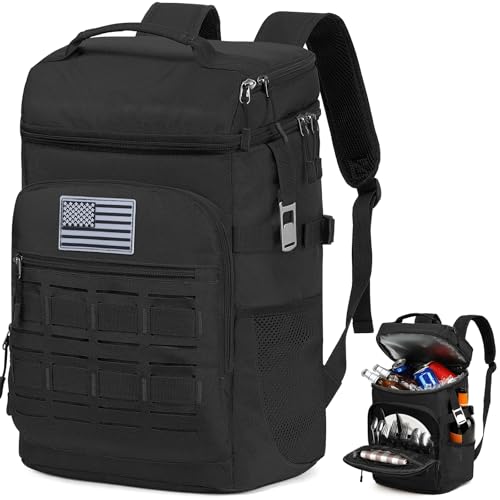 Image of Tactical Cooler Backpack for Men, Double Deck Insulated Cooler Bag 40 Cans, Soft Lunch Backpack with 16H Ice Retention Waterproof Leakproof Picnic Backpack for Work Beach Camping BBQ Hiking