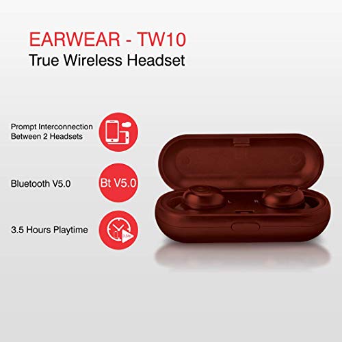 Image of iBall EarWear TW10 in-Ear Bluetooth Wireless Headphones with Protective Charging Case - Ruby Red