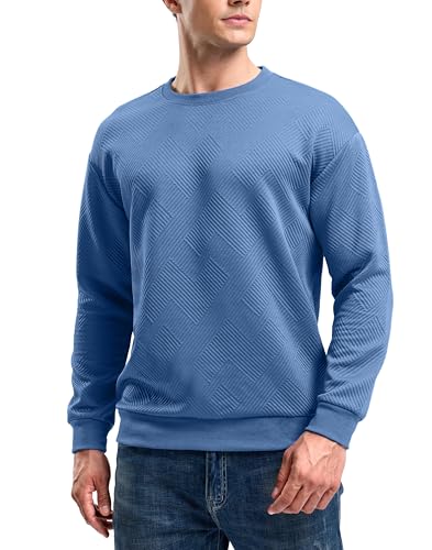 G Gradual Mens Sweatshirt Geometric Textured Crewneck Sweater Long Sleeves Casual Dressy Pullover Shirts, Light Grey Blue, XL