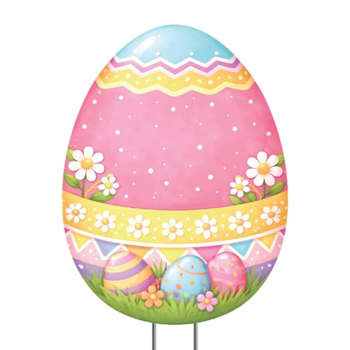 Happy Easter Classic Yard Sign Home Decor Lawn Decoration With Stakes Easter Egg (Pink eggs)