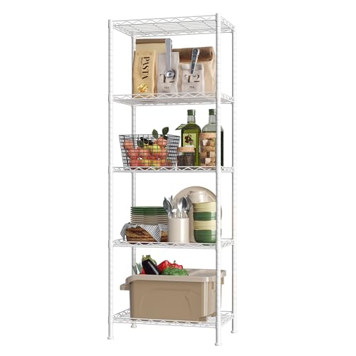 HOMEFORT 5-Shelving Unit, Adjustable Wire Shelving, Metal Wire Shelf Rack Organizer for Kitchen, Pantry, Closet, Bathroom, Laundry, White,21" W x 11" D x 53" H