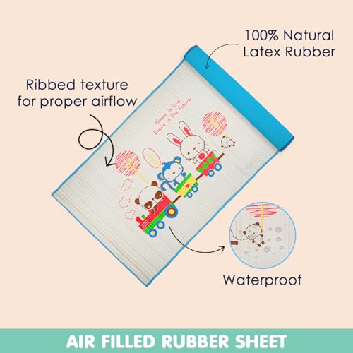 Image of BabyMoo Air-Filled Waterproof Multi-Functional Baby Rubber Mat for Massage and Diaper Change, Baby Crawling mat, Floor mat for Kids, Bed Protector,Non Toxic, Non Slip |Animal Chu Chu Train Blue