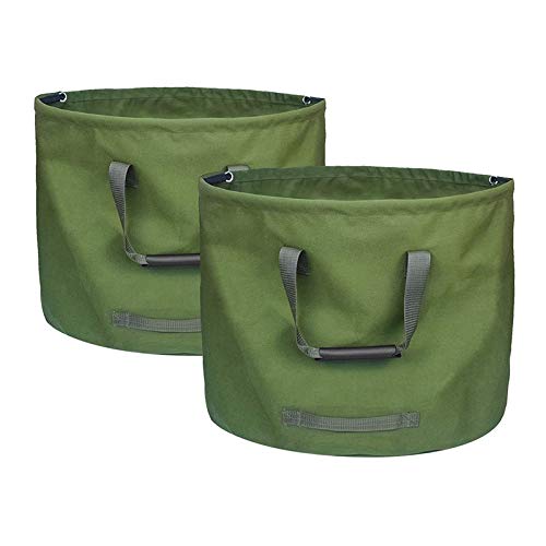 Moligh doll 2-Pack 33 Gallons Canvas Garden Bags,Reusable Heavy Duty Collapsible Trash Can with Military Canvas Fabric,Garden Leaf Waste Bag(Green)