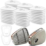 6001 Filter für Atemschutzmaske Set, Filter gegen Organische Dämpfe Set, Baumwollfilter Filters,2x Filter,2x Abdeckkappen für Handwerker, Heimwerker, 50x Filterbaumwolle,Gesicht Staubmaske Teile
