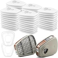 6001 Filter für Atemschutzmaske Set, Filter gegen Organische Dämpfe Set, Baumwollfilter Filters,2x Filter,2x Abdeckkappen für Handwerker, Heimwerker, 50x Filterbaumwolle,Gesicht Staubmaske Teile