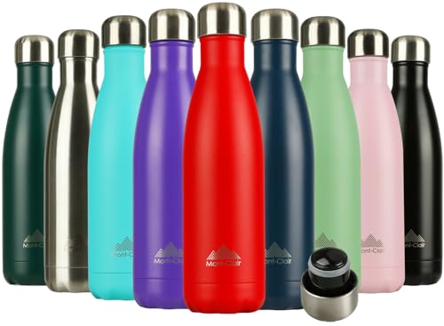 Image of Mont-Clair Stainless Steel Water Bottle, Vacuum insulated - BPA Free, 12h Hot & 24h Cold Drinks, Metal Water Bottle 17 oz Leakproof, Ideal for Adult, Kids, Running - Red
