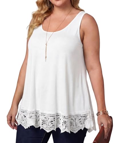Plus Size Tank Tops for Women Loose Fit 2026 Summer Lace Trim