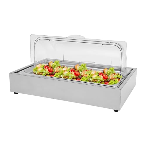 Pxolerig Countertop Ice Food Serving Display Tray with Clear Roll Top Cover, Stainless Steel Cooling Dishes Cold Food Buffet for Party Buffet Tray