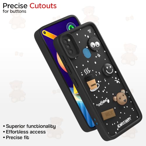Image of Pikkme Back Cover for Samsung Galaxy M11 | 3D Bear Silicone Cute & Fun Coffee Cartoon | Full Body Protection Bumper Case (Black)