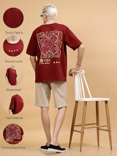 Image of Rigo Back Printed Half Sleeves Round Neck Oversized T-Shirt for Men | Drop Shoulder T-Shirt for Men | Loose Baggy Fit T-Shirt for Men