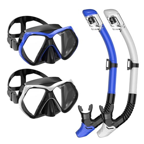 Snorkeling Gear for Adults, Snorkel Mask Set Adult with Dry Top Snorkel, Panoramic Scuba Mask and Snorkel, Anti-Fog Leak-Proof Snorkel Set with Storage Bag