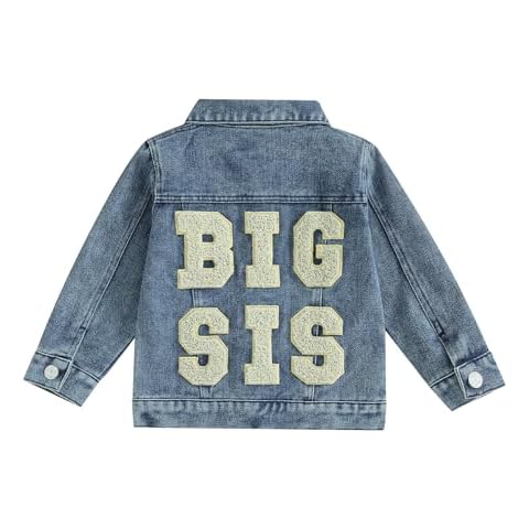 Andannby Toddler Baby Boy Denim Jackets Big Bro,Lil Bro,Big Sis,Lil Sis Letters Embroidery Matching Denim Jackets Outerwear (Big Sis, 3-4 Years) Cover