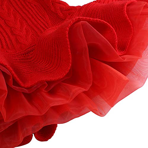 Toddler Baby Girls Outfit Knitted Sweater Dresses Tulle Tutu Mini Skirt Ruffle Long Sleeve Autumn Winter Warm Clothes For Kids Warm Fall Outfit Princess Knit Crochet Pullover # Red 3-4T #TOP4