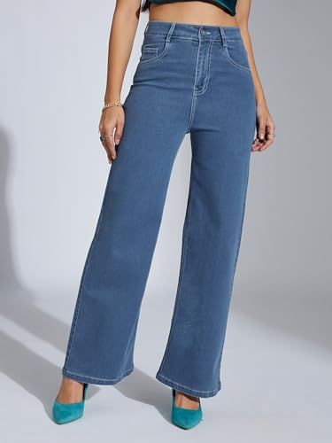 Image of Miss Chase Women's Wide-Leg High-Rise Regular-Length Stretchable Shaping Denim Jeans