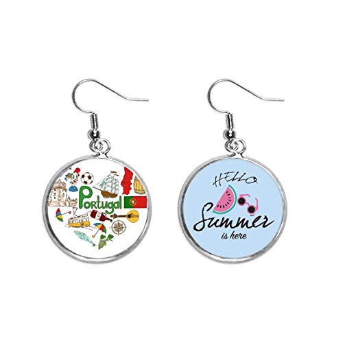 Pendientes de sandía con bandera de Portugal y corazón de amor para verano