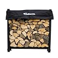 Woodhaven 3 Foot Black Firewood Rack With Cover - Metal Log Holder - Made In USA - Strong Powder Coat Finish - Indoor Outdoor Firewood Storage