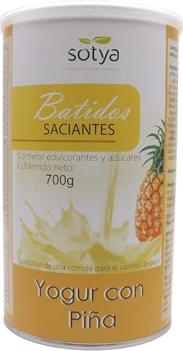 Batido en polvo, sabor a Yogur con Piña. Rico en proteínas, excelente como sustituto alimenticio, saciante, controla el peso y ayuda a quemar grasa, con café verde sin cafeína, adelgazante