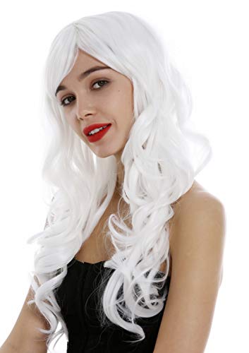 Perruque femmes longues boucles WIG ME UP blanche à frange lisse pour cosplay