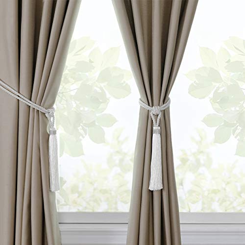 Central Park 2 Pack White Tiebacks Hand-Woven Tassels Curtain Panels Holdbacks Home Decorative Fastener Accessories Window Drapery Ropes for Window Treatment, Total Length 22 inch