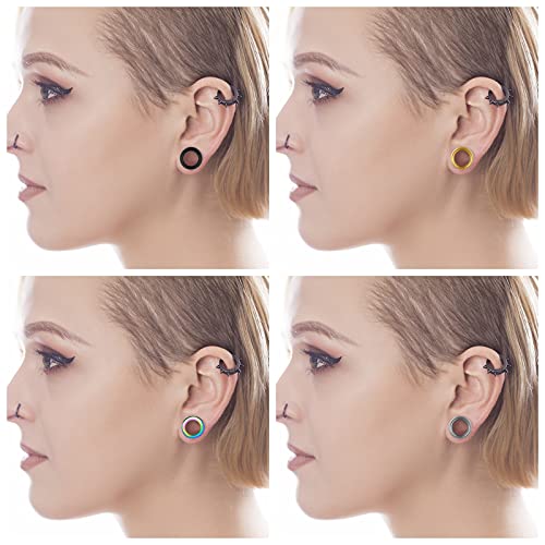 Wbrwp Unisex Women And Men 8Pcs/4Pairs Hollow Gold/Silver/Black/Rainbow Color Stainless Steel Screw Ear Plugs Tunnels - Ear Expander - Ear Gauges Stretcher Body Piercing Jewelry 0G(8Mm) #TOP3