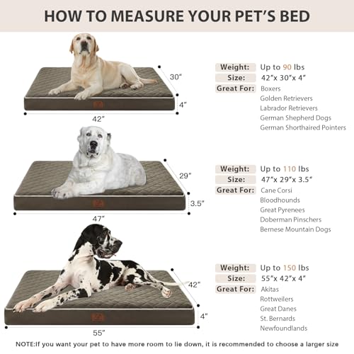 Image of WNPETHOME Orthopedic Big Dog Beds Large Sized Dog, Waterproof Extra Large Dogs Bed with Removable Washable Cover, Multi-Needle Quilting Dogs Crate Bed