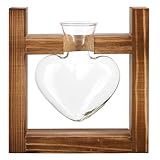 Yardwe Florero De Cristal En Forma De CorazóN con Soporte De Madera JarróN HidropóNico para Plantas HidropóNicas Y DecoracióN del Hogar Macetero para Escritorio Oficina Y Regalo