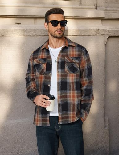 COOFANDY Men's Long Sleeve Flannel Shirts Fashion Plaid Jacket Casual Button Down Shirt with Pockets4