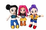 Peluches K-Pop, Set de 3 Muñecas de Peluche, 40 cm, Cabello Negro, Rosa y Morado. Zoey, Mira, Rumy.
