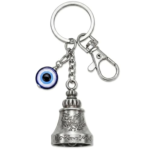 Image of OTTAVO Evil Eye Bell Keychain, Metal Nazar Battu, Good Luck Charm for Car & Bike Keys, Protective Guardian Bell, Bag Accessory