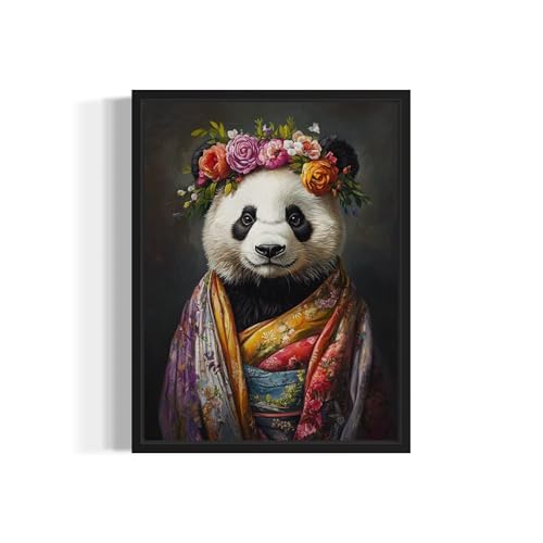 Panda Flower Head Unframed Wall Art Print Poster, Kimono Bathroom Dressing Room Decor Posters Prints for Restroom Home Picture Painting Artwork Gallery 6 (Panda, 36"L x 24"W, Unframed)
