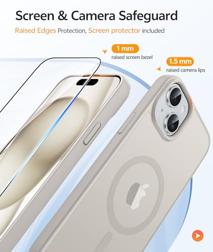 Image of FNTCASE for iPhone 15 Case: for iPhone 14 Case & iPhone 13 Case [Compatible with Magsafe] Translucent Matte Cases with [Screen Protector] Military Grade Shockproof Protective Phone Cover - Off White