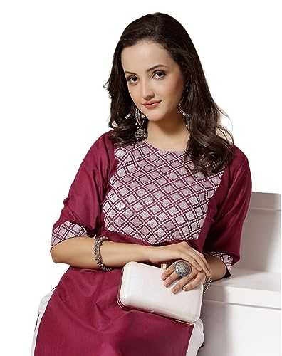 Image of Women's A-Line Cotton Embroidery Red Kurti |Red