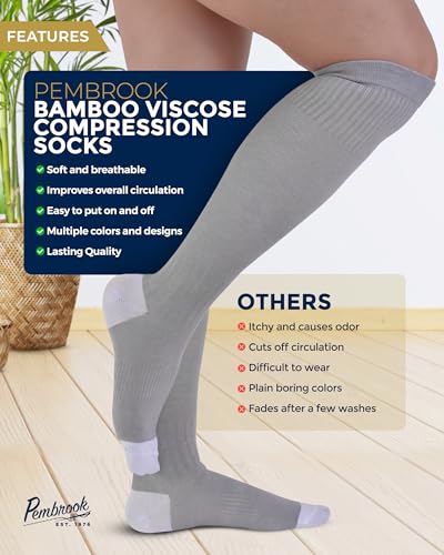 Image of Pembrook Bamboo Viscose Light Compression Socks - 3 Pairs | 8-15 mmhg Compression Socks | Knee High Comfort Support Socks