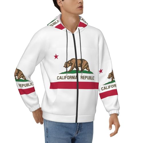 Sweat à capuche homme EdWal zippé avec poches imprimé drapeau Californie manches longues