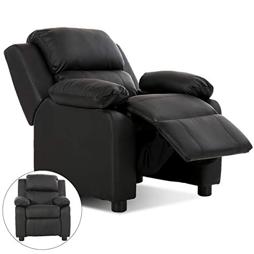 HONEY JOY Kids Recliner Sofa, PU Leather Armchair with Footrest, Storage Arms, Thicken