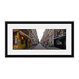 Restaurants in a street, Amsterdam, Netherlands by Scott M. Tansey, Framed Photo Print, Street, Framed Square Medium