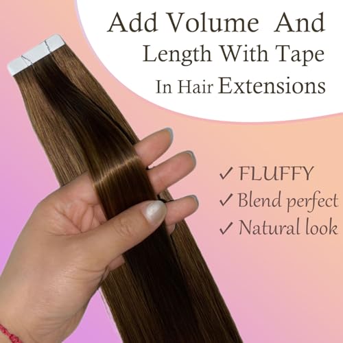 Image of Tape in Hair Extensions,20pcs 50g 24 Inch Balayage Chocolate Brown to Caramel Hair Extensions Straight Tape in Extensions Double Sided for Skin Weft Synthetic Hair
