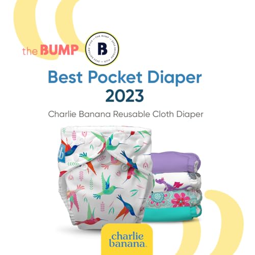 Charlie Banana Reusable Washable Cloth Diapers, Adjustable One Size for Baby Girls Boys, Soft Pocket Diapers with Absorbent Inserts - Pastel Pink, 5 Pack