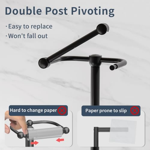 Image of RARXTR Toilet Paper Holder Stand, Bathroom Free Standing Toilet Paper Stand with Modern Marble Base, Post Pivoting Toilet Paper Stand with Stainless Steel Tissue Rack, Rust-Proof & Heavy(Matte Black)
