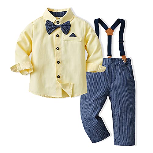 Little Boys Gentleman Outfit Baby Boys Long Sleeve Bow Tie Shirts+Suspenders Pants Suits