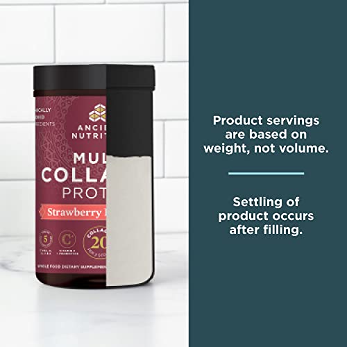 Image of Ancient Nutrition Hydrolyzed Multi Collagen Peptides, Strawberry Lemonade | Vitamin C, Probiotics, Grass-Fed Hydrolyzed Collagen, Supports Skin, Hair, Nails, Joints, Gut Health, 24 Servings