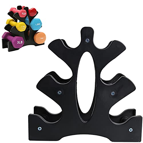 Support D'haltères Amovible Arbre D'haltères Support Vertical pour Haltères Support D'haltères à 3 Niveaux Support Portable pour Haltères Peut Supporter 30kg pour Home Office Gym Noir (23X23cm) Cover