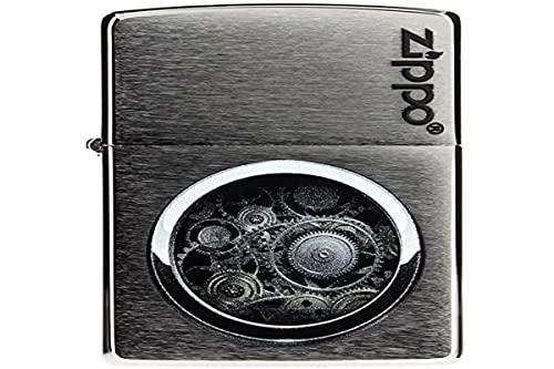ZIPPO Mechero - Brushed Chrome Gears In Circle, zippo Logo