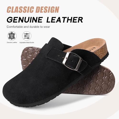 FITORY Mens Suede Clogs with Arch Support，Leather Cork Footed Mules Black Size 10 by FITORY - Image 4